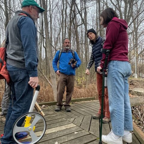 South Hero Land Trust staff and intern with Trail Accessibility Hub / Upper Valley Trails Alliance staff