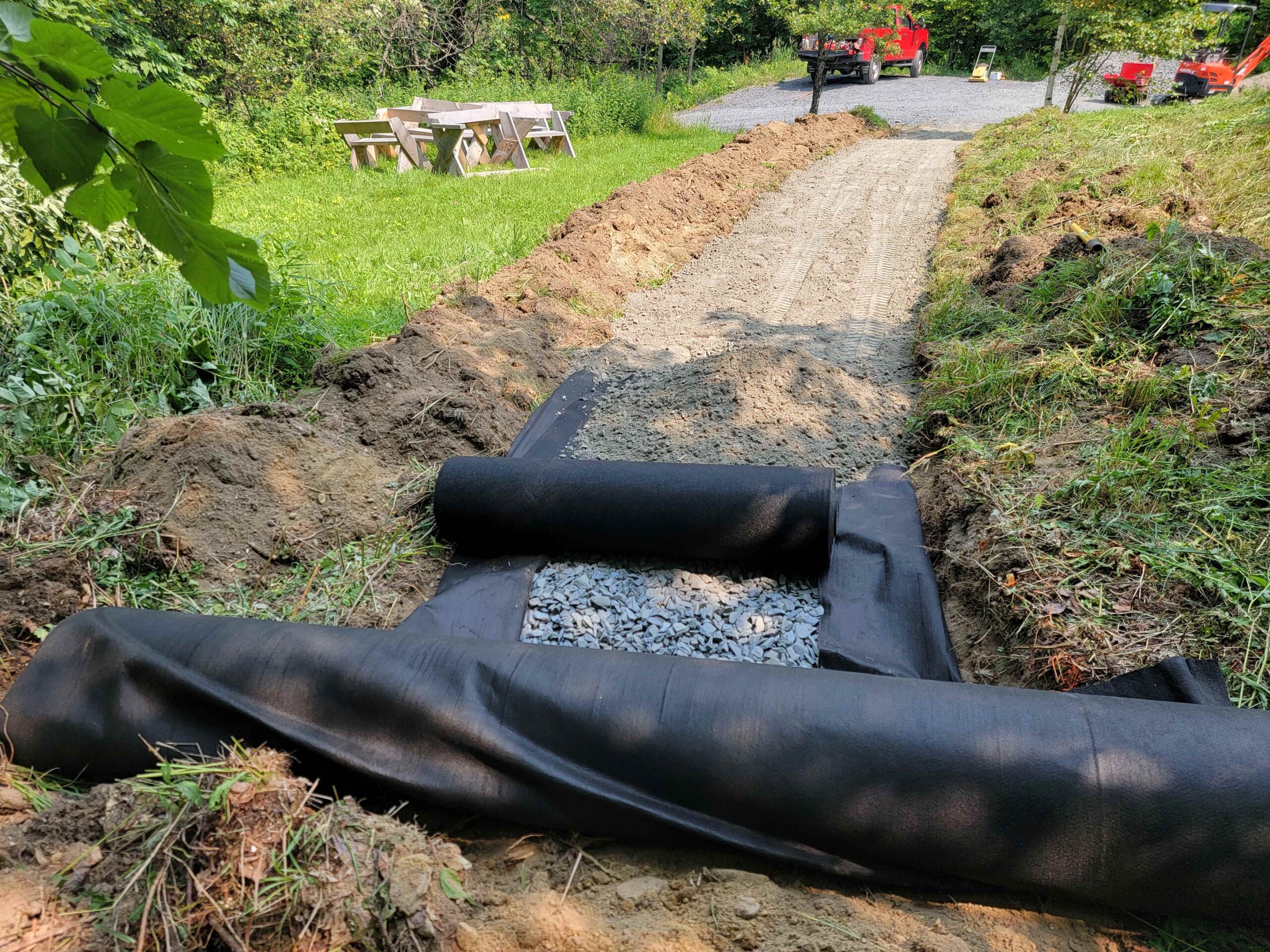 trail being built fabric with gravel on top