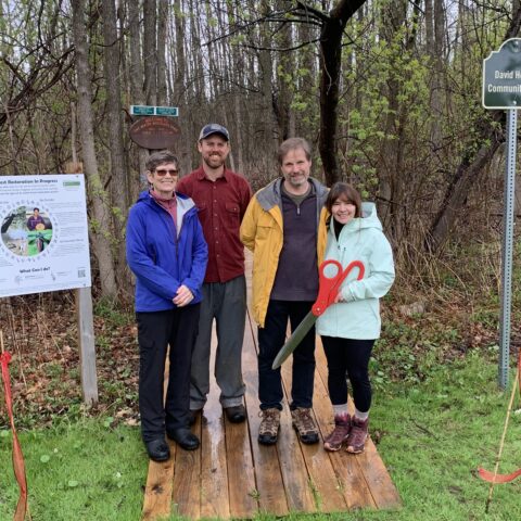 e Boardwalk Grand (re)Opening - left to right are Dr. Terry Robinson (who led the original Rec Park design process), Guy Maguire (SHLT’s Executive Director), and Don and Bernadette Pierson (parents of Stefan Pierson, who was the one of the Eagle Scouts who built the original boardwalk)
