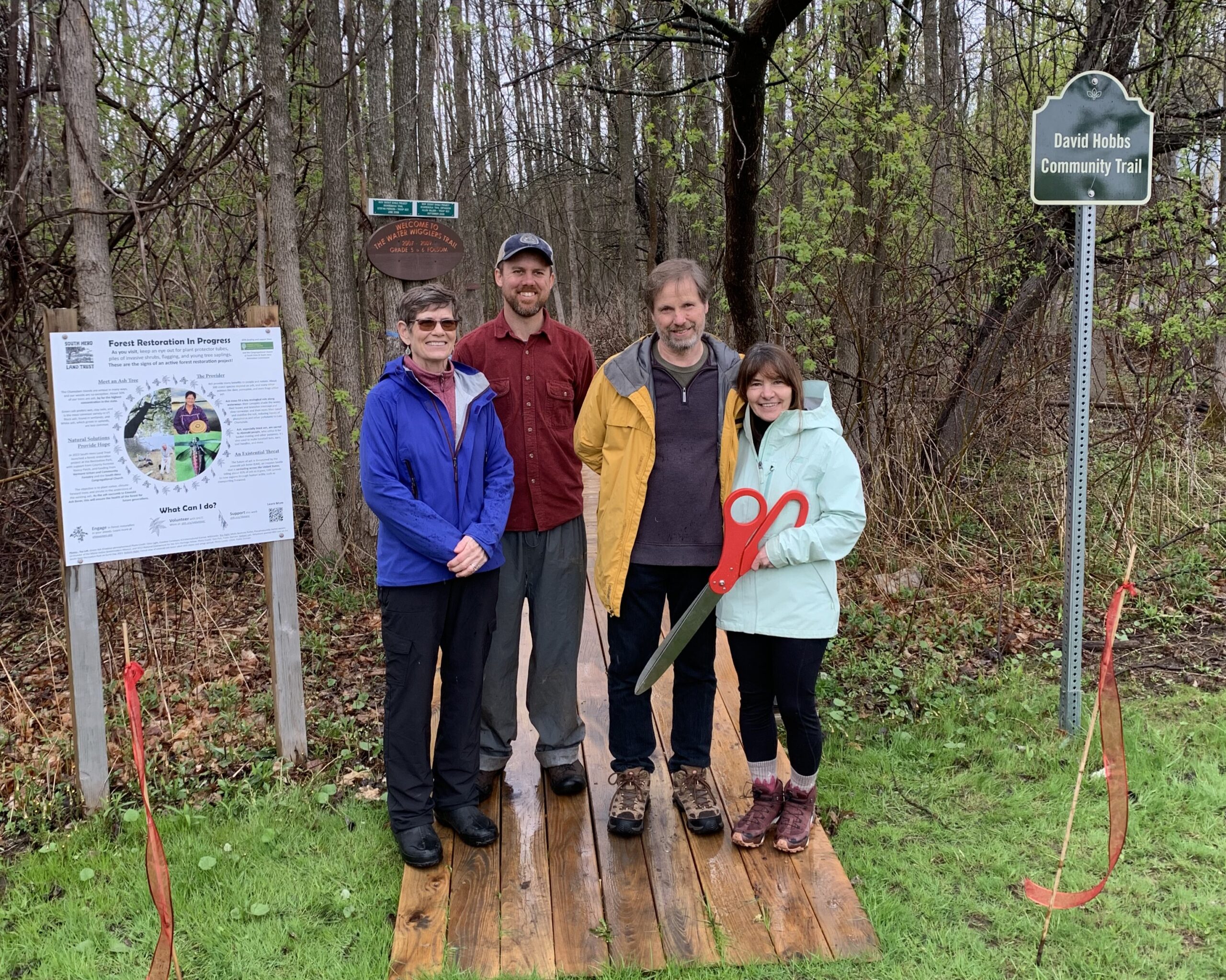 e Boardwalk Grand (re)Opening - left to right are Dr. Terry Robinson (who led the original Rec Park design process), Guy Maguire (SHLT’s Executive Director), and Don and Bernadette Pierson (parents of Stefan Pierson, who was the one of the Eagle Scouts who built the original boardwalk)